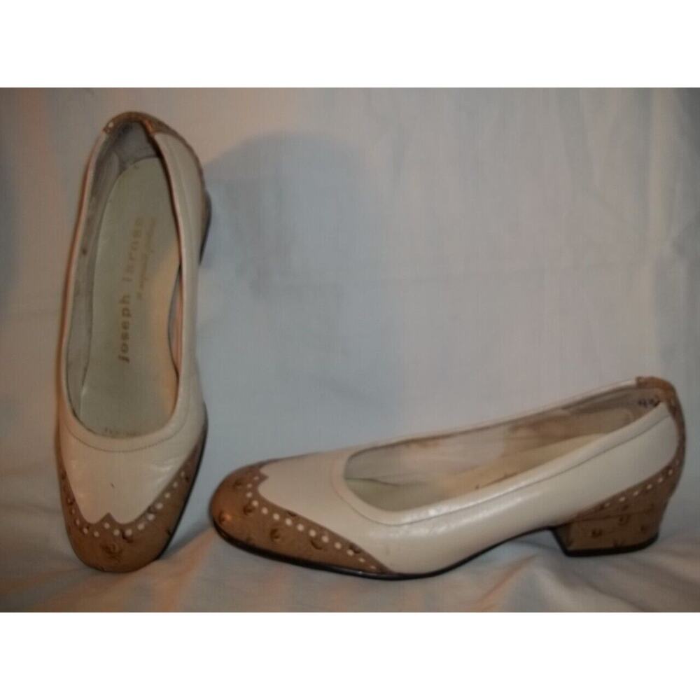 Vintage Joseph Larose Tan Ostrich Print & Beige Leather Spectator Shoes 4.5 M